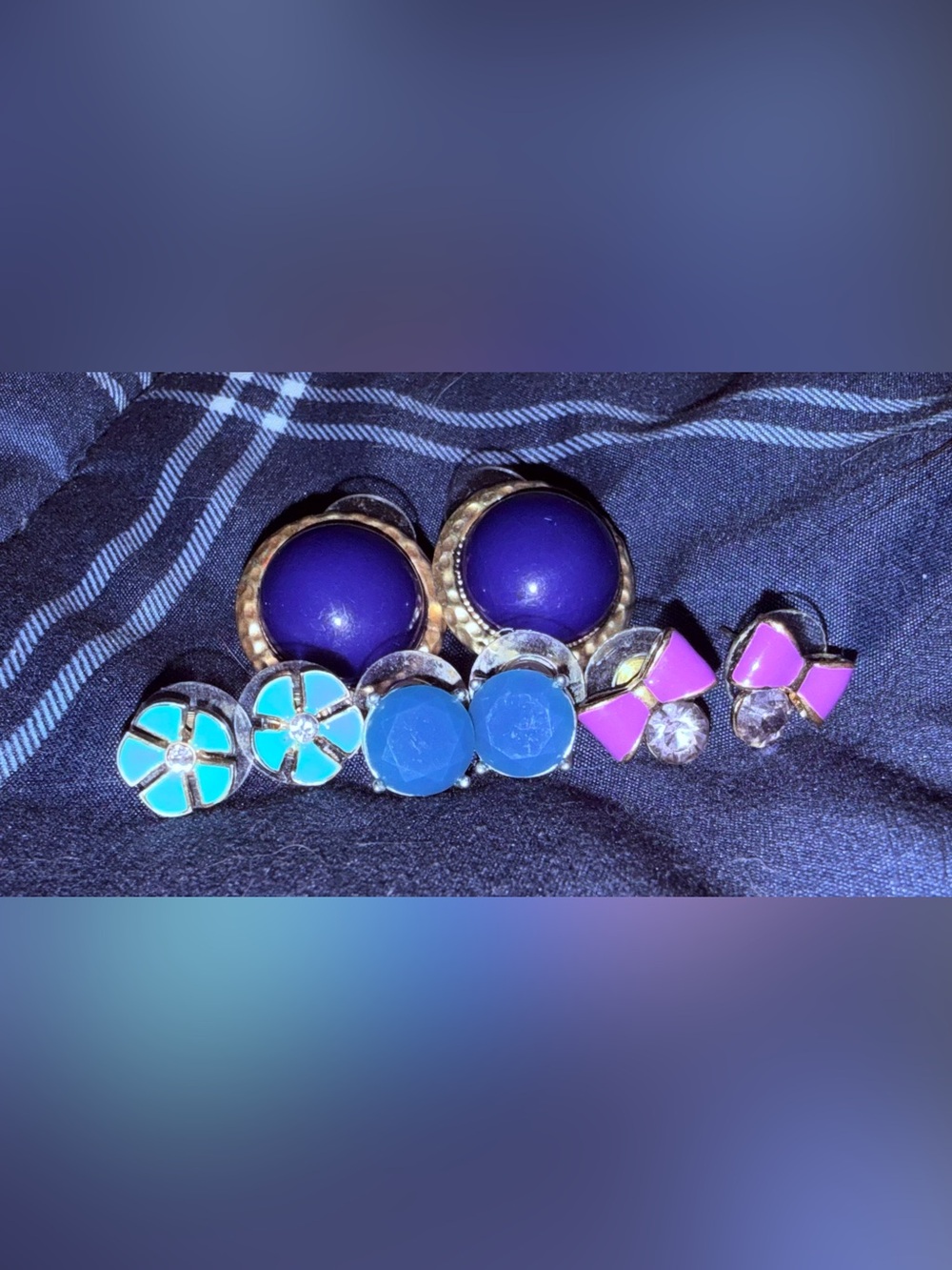 4pairs of Colorful Statement Earrings - Purple, Blue, Pink, and Gold! EUC!